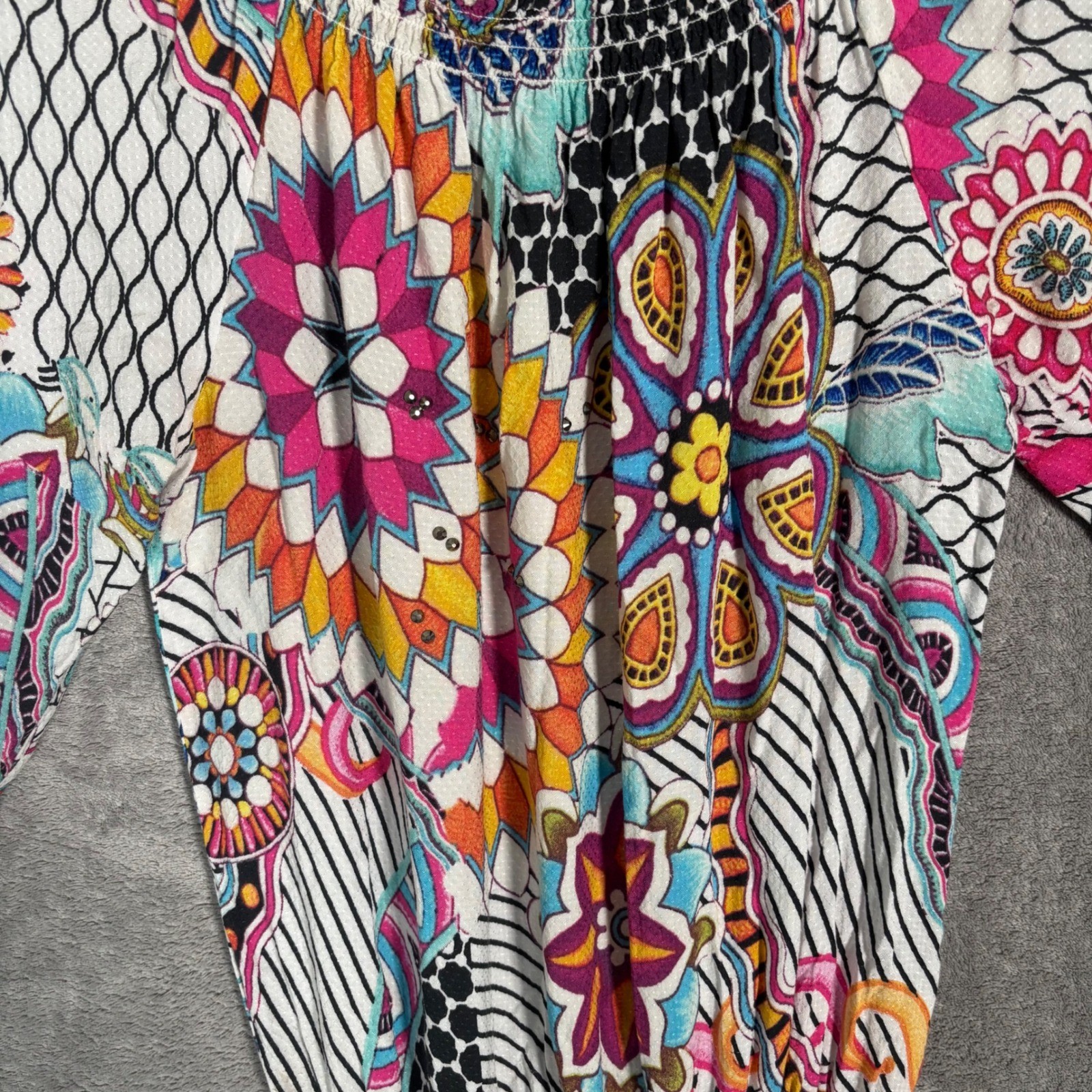 Desigual Womens Multicolor Geometric Floral Smocked Maxi Dress EU 36 US S Boho