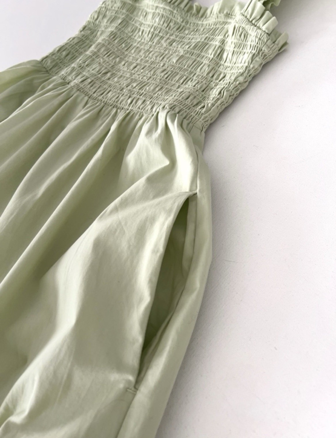 Abercrombie & Fitch Smocked Bodice Easy Maxi Dress Tiered Boho Light Green NWT S