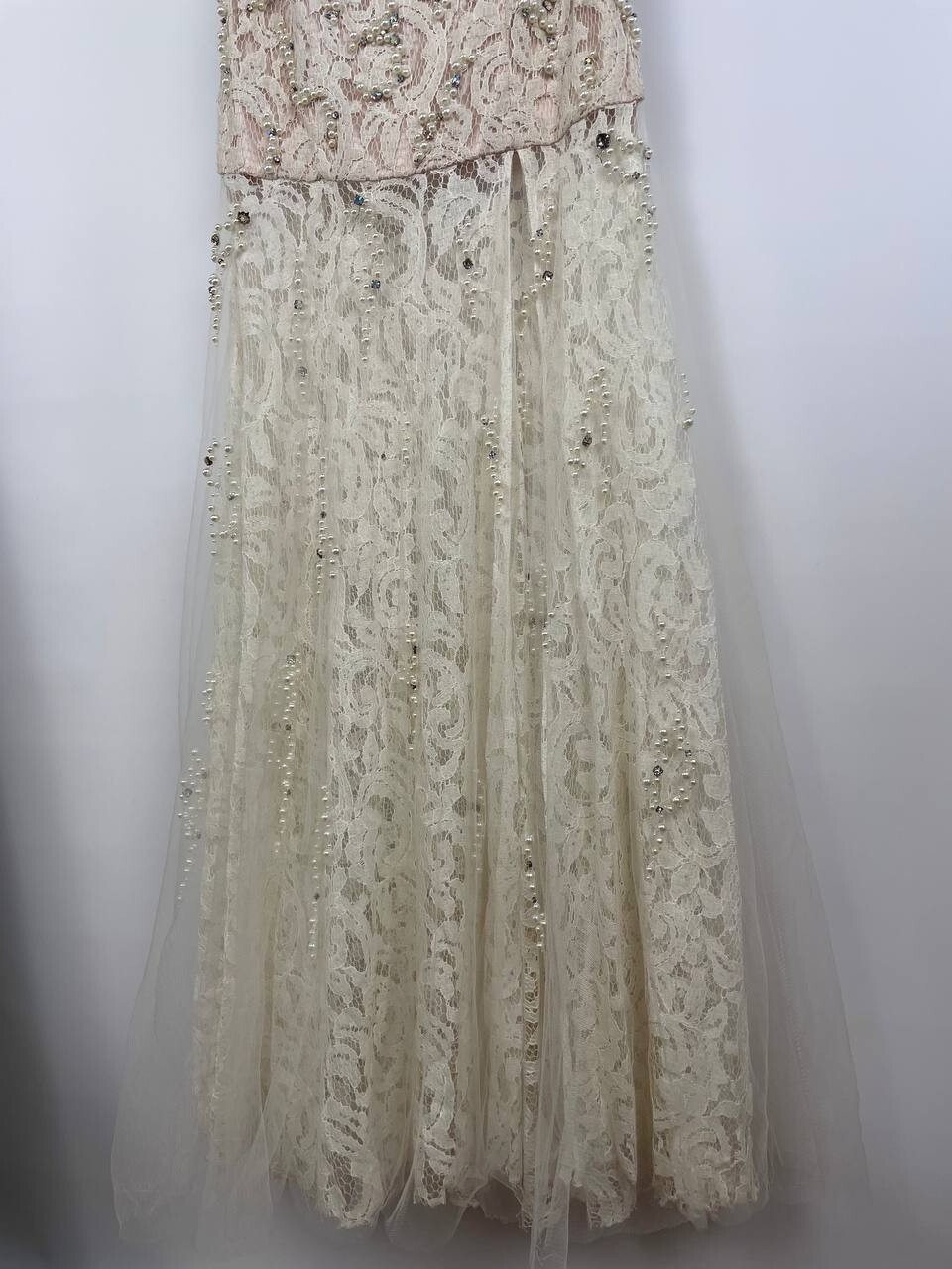 Jovani Strapless Lace Gown Beaded Pearl Nude Ivory Dress Sz 4 Small Prom Formal