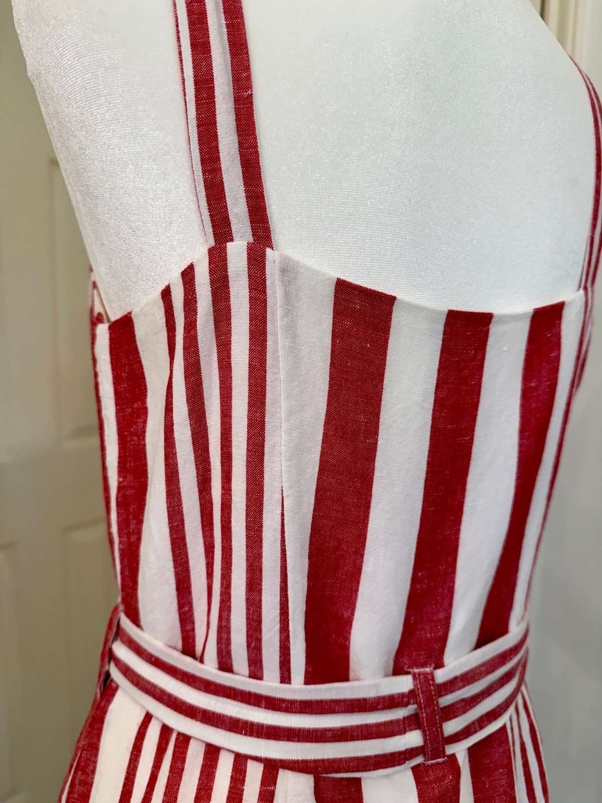Rails Clement Dress M Medium Montreal Stripe Tie Waist Linen Rayon Blend Midi