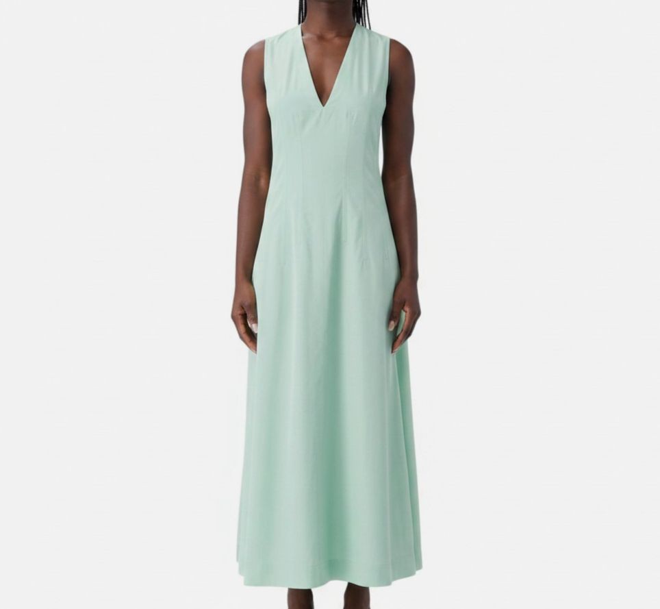 Bottega Veneta Womens Green V-Neck Sleeveless Midi A-Line Dress Size 42