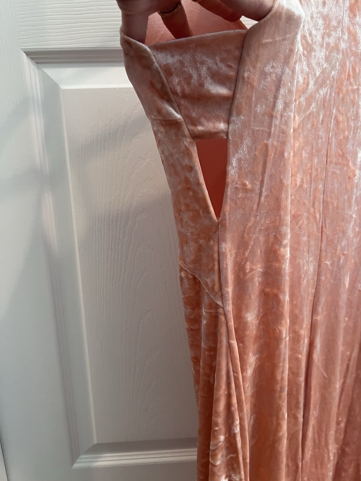 fraiche by J Peach Solid Velvet Maxi Dress V-Neck Strappy Stretch L