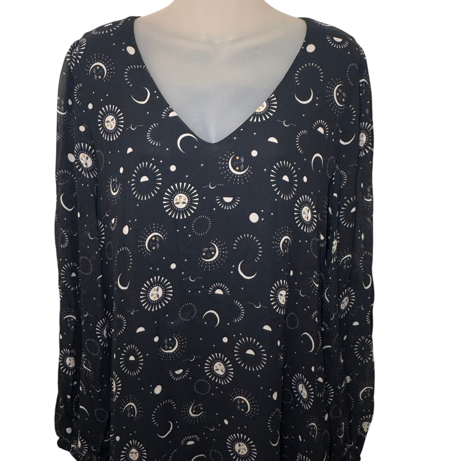 Jade by Johnny Was Celestial Sun Moon Star Sheer Midi Dress Size L
