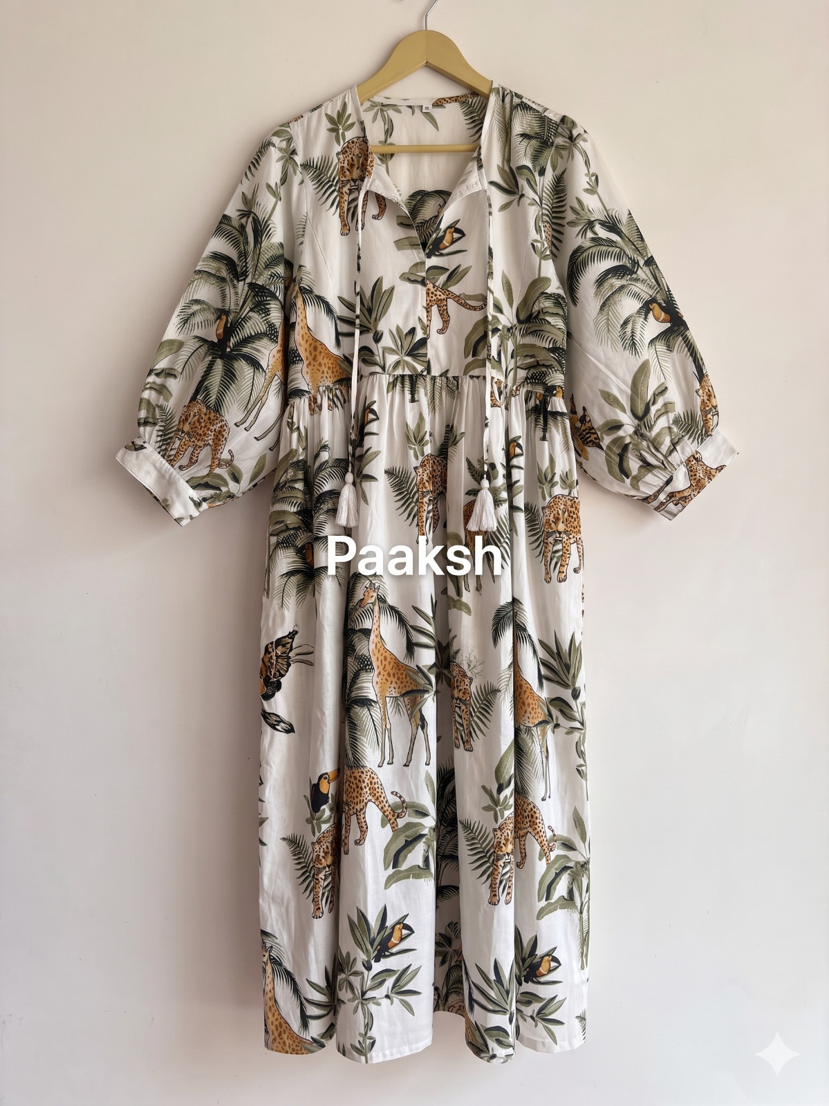Cotton Dress for Women’s Animal Print Midi Summer Dressing Gown (White)