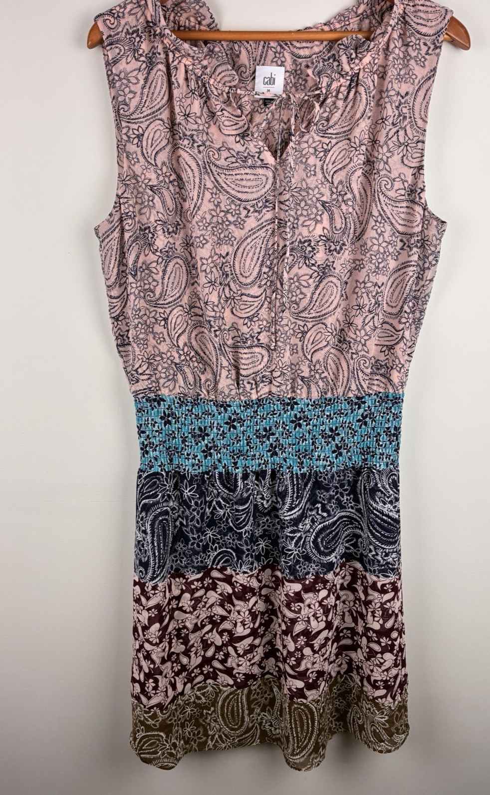 Cabi Dress Women’s SZ M Multicolor Paisley Boho Sleeveless Smocked Waist Summer
