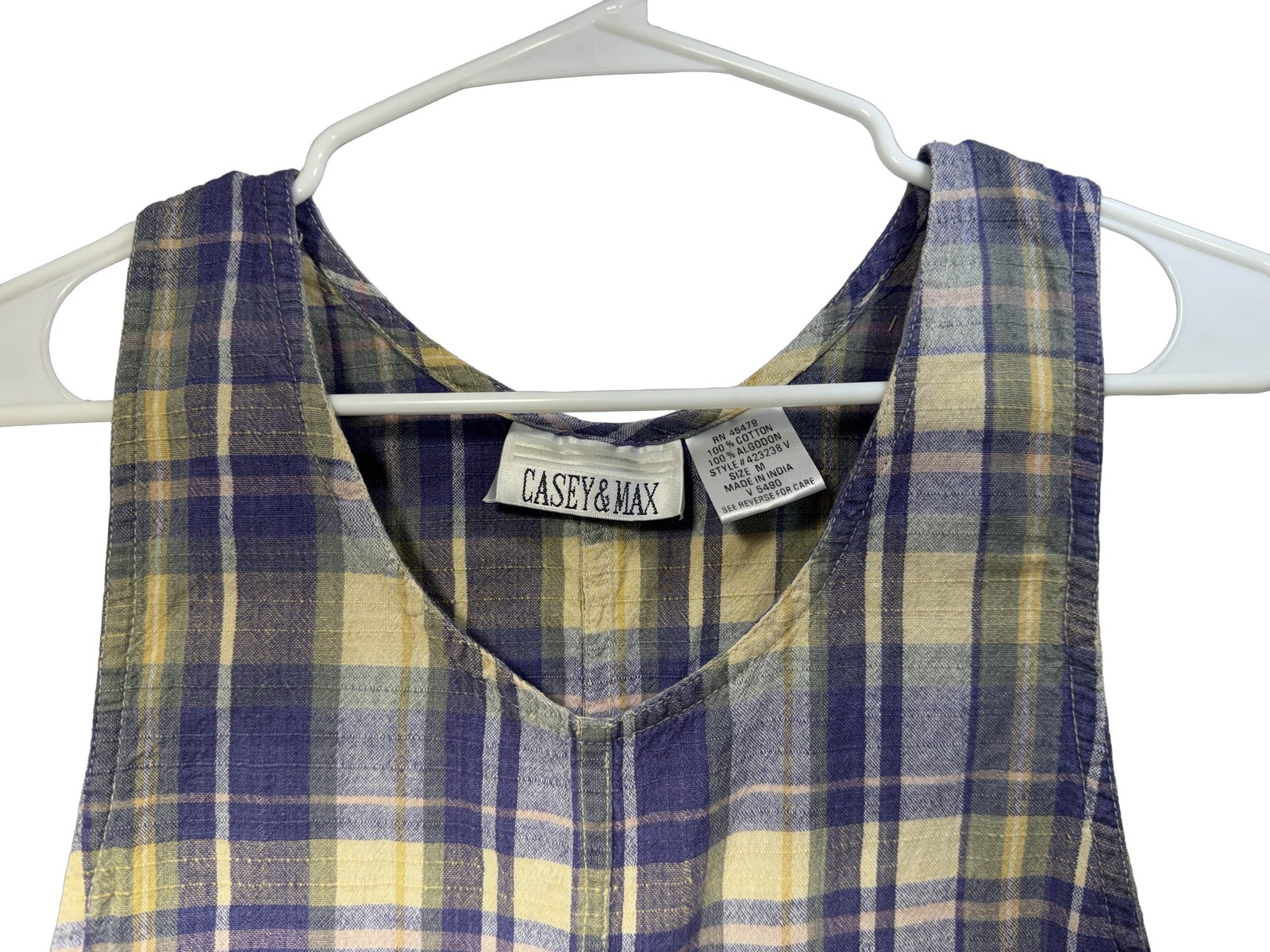 Casey & Max Plaid Cotton Sleeveless Dress Size M