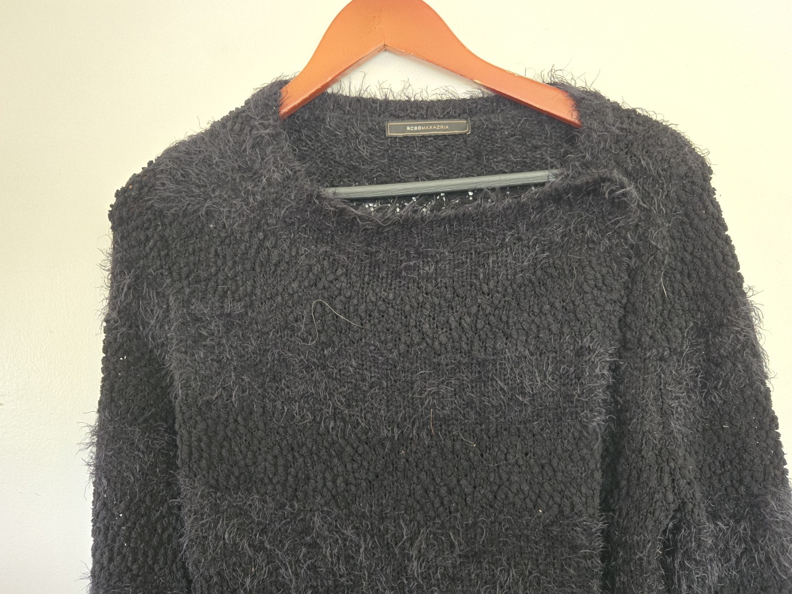 BCBGMAXAZRIA Dress Womens S Sweater Black Dress Pullover Eyelash Fuzzy Glamour