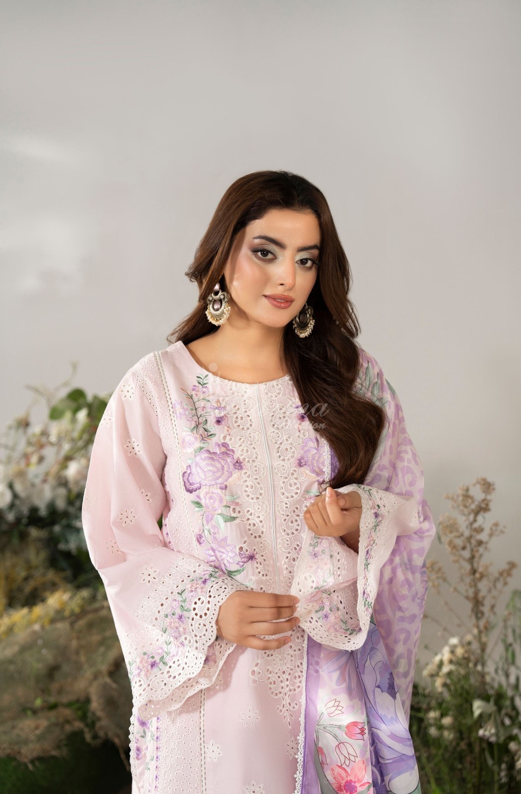 Karma Collection 3 Piece Stitched Embroidery Suit – KC-1587-Pink Lavender