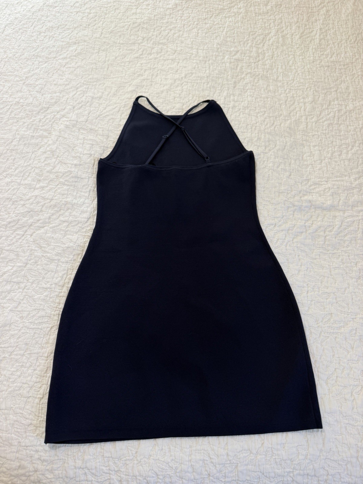 Babaton Aritzia Navy Knit Mini Dress Cross Back Strappy Size Small