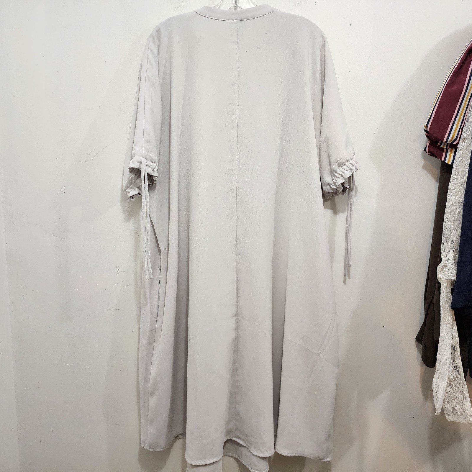 ULLA POPKEN Tie Sleeve Kimono A-line Dress Light Gray Puff Sleeve Pockets 20/22