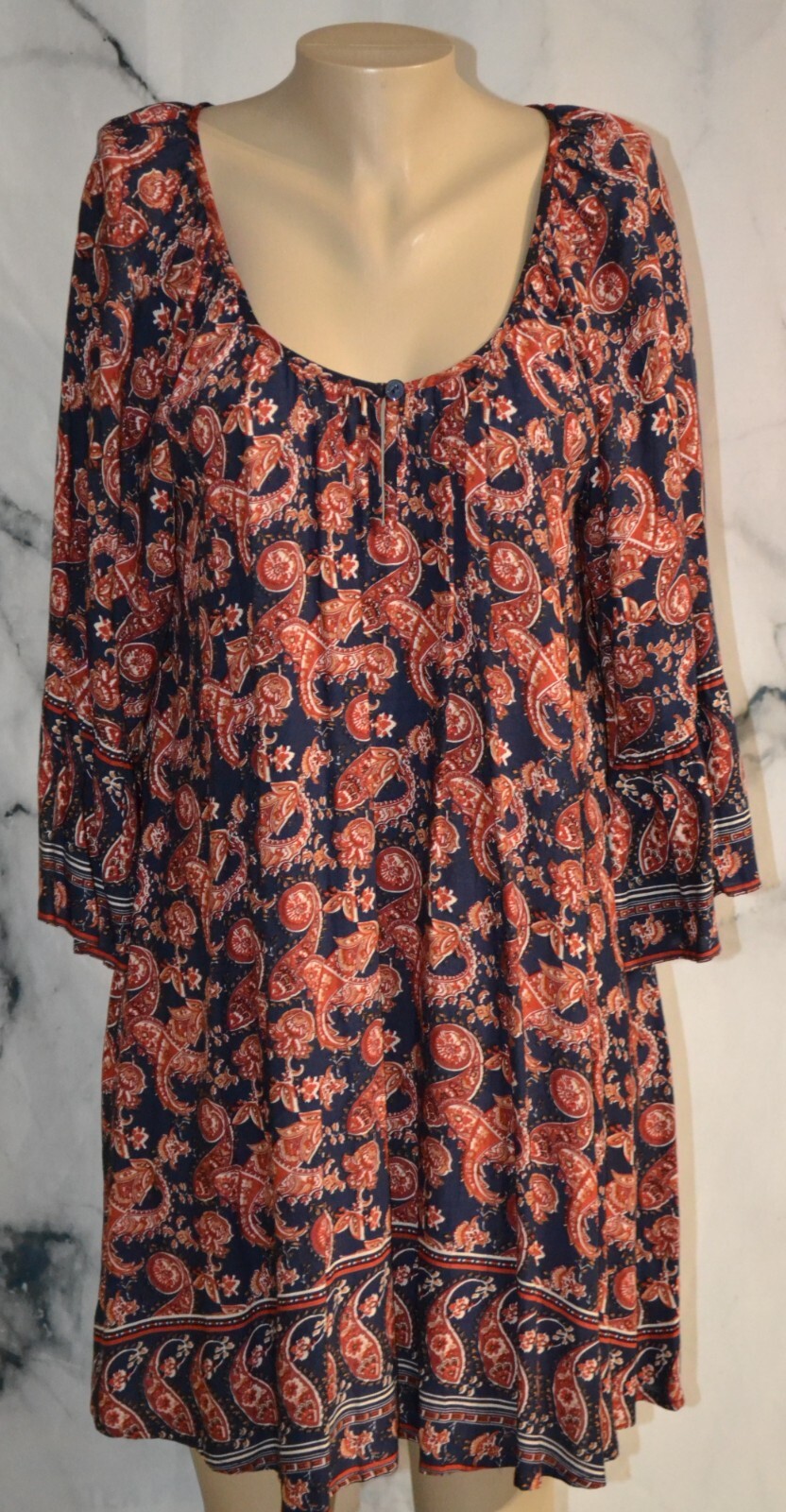 ALTAR’D STATE Black Multicolor Paisley Print Dress Medium 3/4 Sleeves Flare Cuff