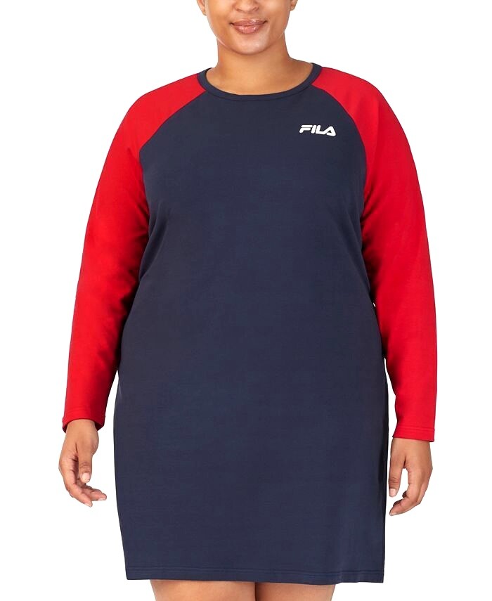 Fila Plus Size Dress A Type Colorblocked Raglan-Sleeve Dress Navy Blue/Red 1X