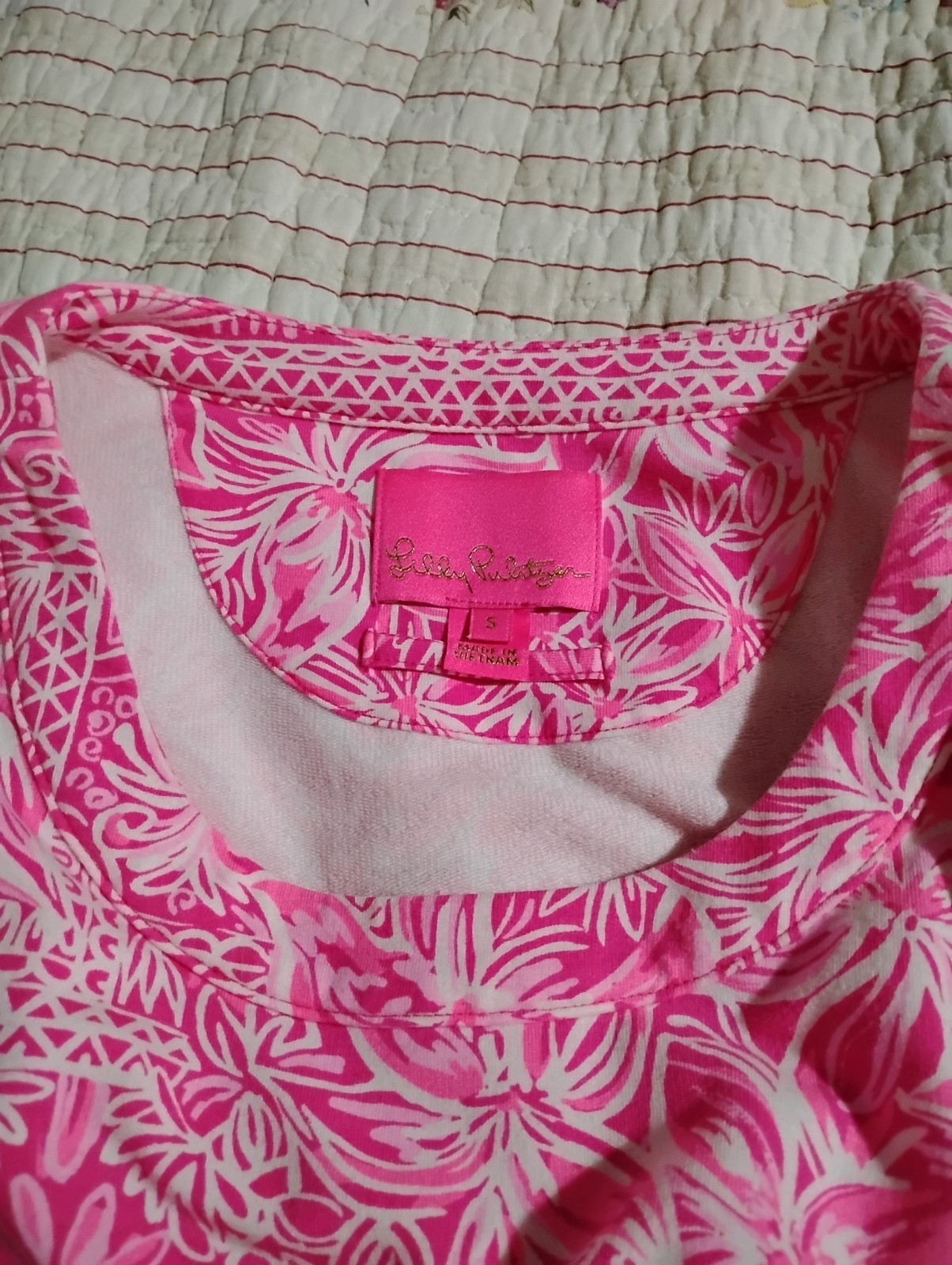 Lilly Pulitzer Pink White Floral T-Shirt Dress Short Sleeve Jersey Size S