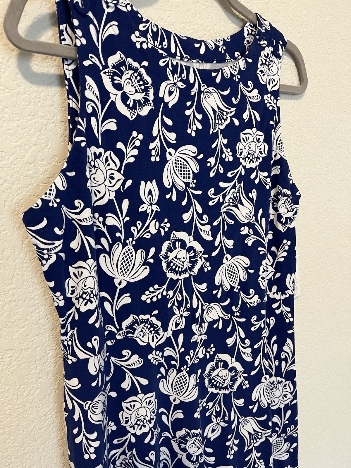 NWT Croft & Barrow Dress Womens M Blue White Floral Sleeveless Stretch Nautical