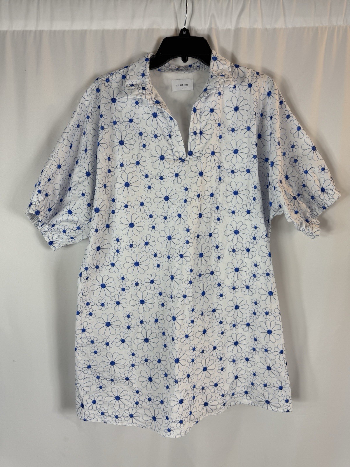 Adrienne White Mini Dress with Blue Daisy Print Size:L cotton