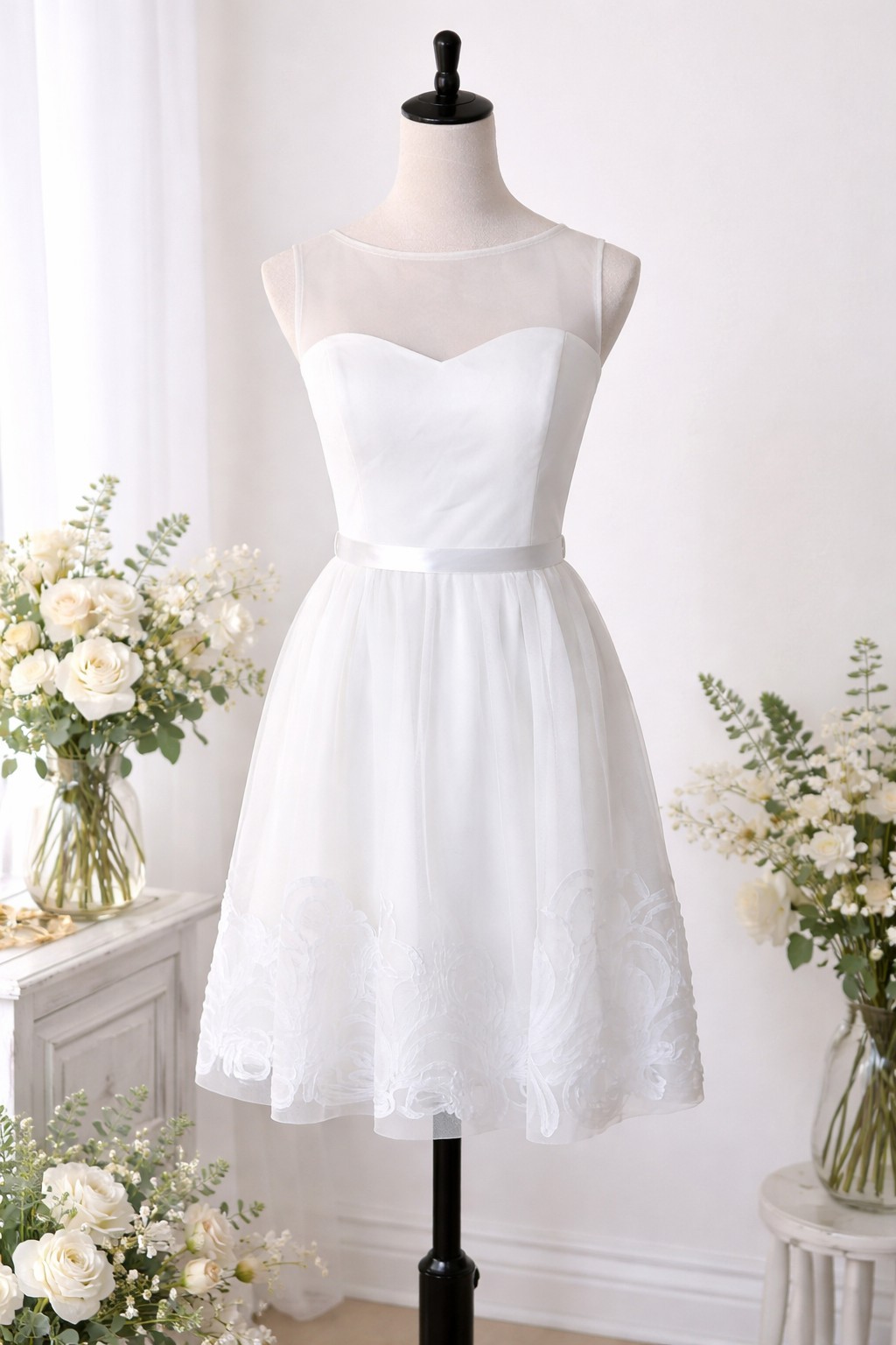 NWT White Sweetheart Mesh Illusion Dress Short Party Bridal Shower Womens 6