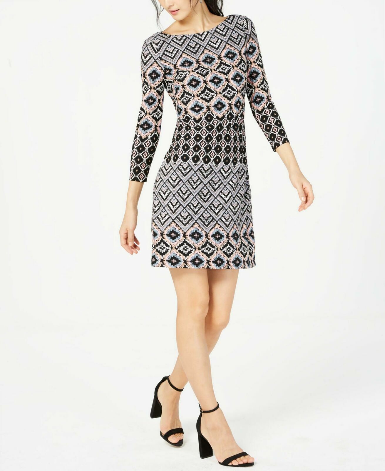 Vince Camuto Womens Size 10 Multi Printed Shift Dress Above Knee Mini Dress NEW