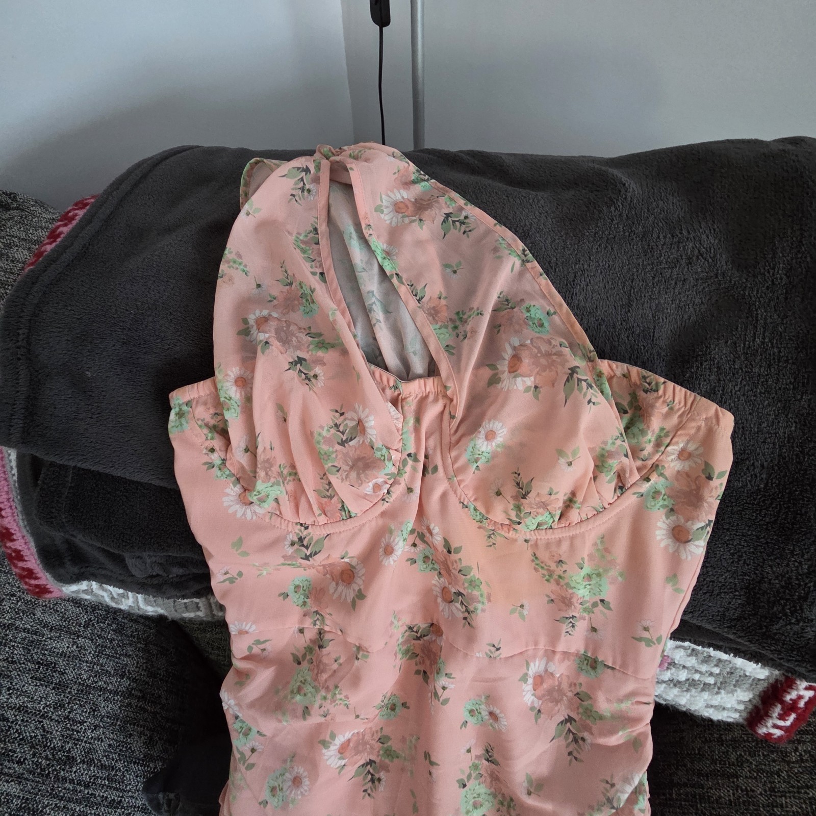 PrettyLittleThing Pink Floral Underwired One Shoulder Ruched Midaxi Dress Size 8