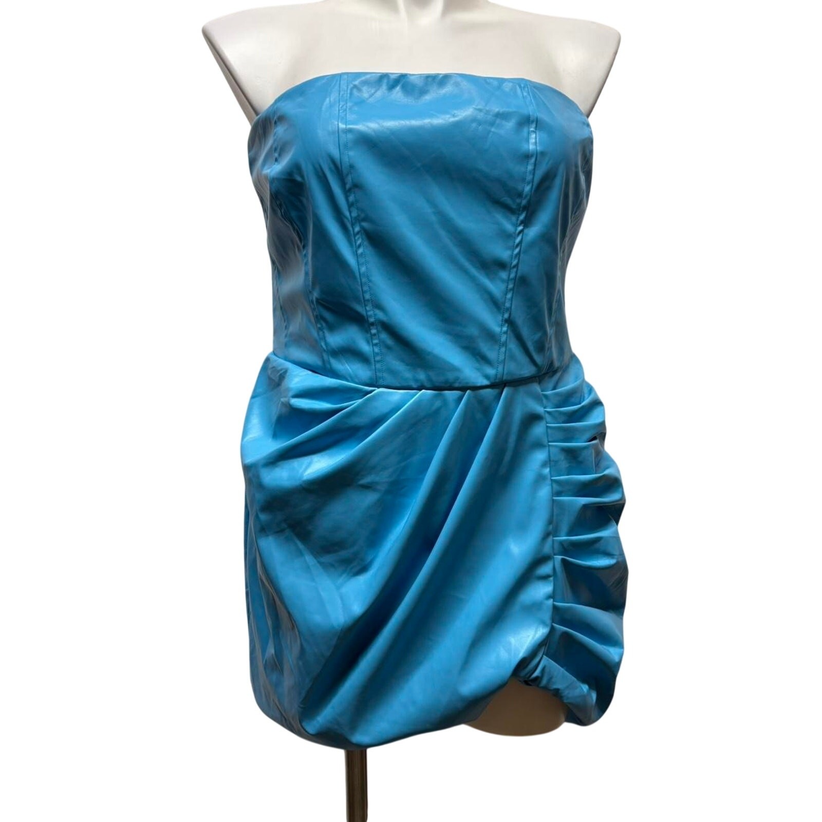 Fashion Nova Faux Leather Mini Dress Strapless Ruched Bodycon Dress NWT Size 1X