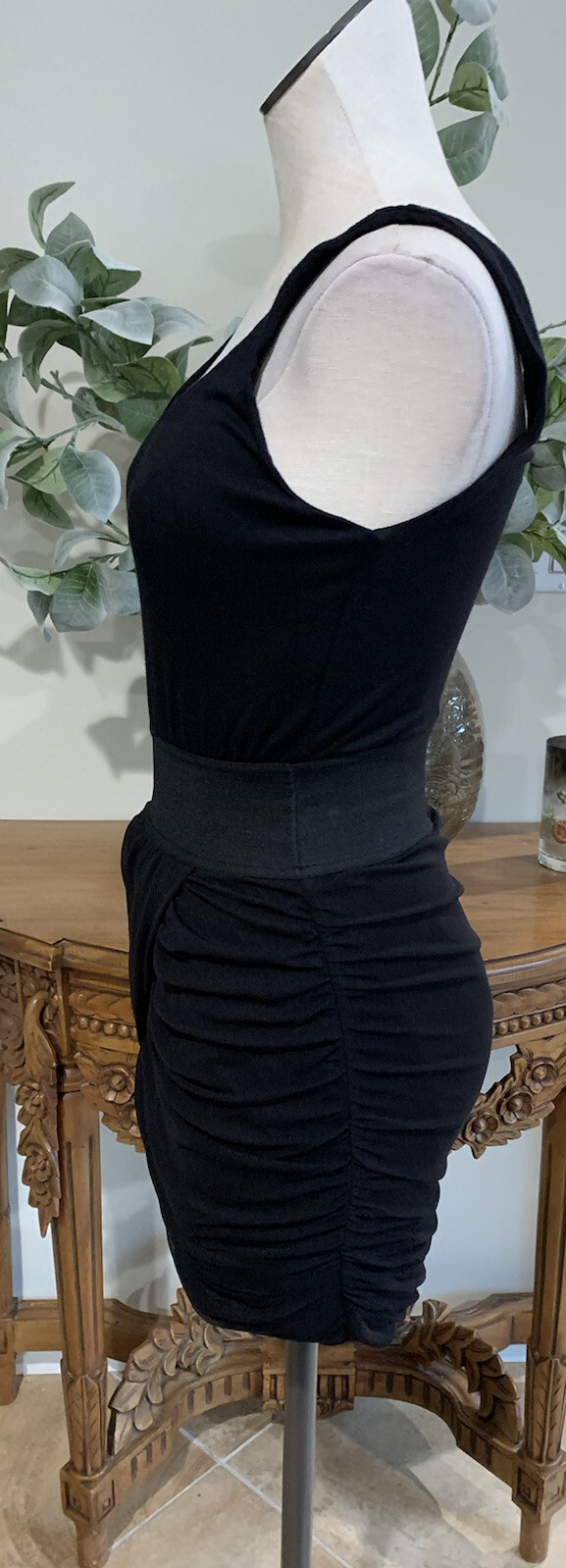 express women XS Black sleeveless draped above knee Mini Sheath dress ZZ