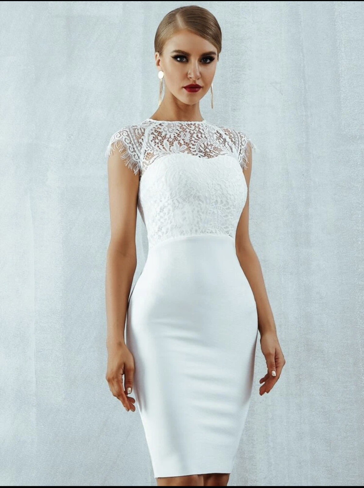 New Women Sexy Lace Bodycon Dress Party Evening Bandage Dress White Black Med Sm