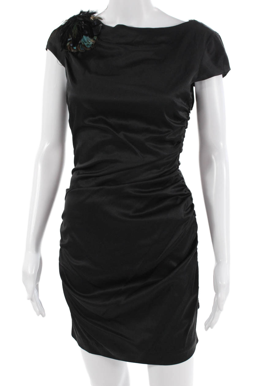 Ali Ro Womens Bodycon Mini Dress Black Silk Short Sleeve Size 4