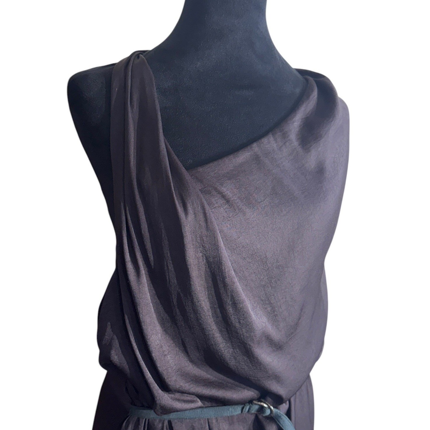 Helmut Lang Draped Cocktail Dress Womens 8 Grey Excellent Asymmetrical Belted