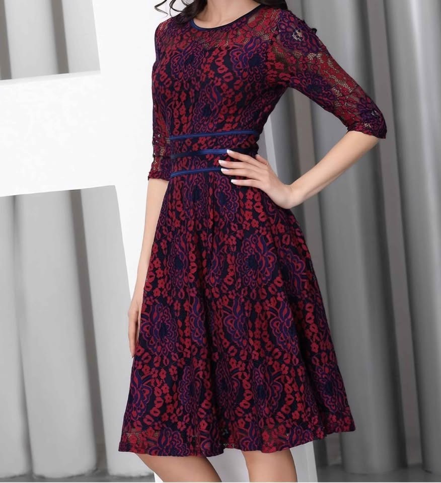 New Floral Lace 2/3 Sleeve Cocktail Dress — Size M
