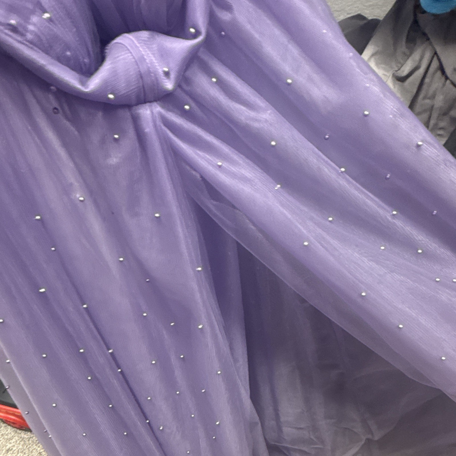 Lavender Molisa Women Pearl Tulle Maternity Dress Puffy Sleeves Off Shoulder