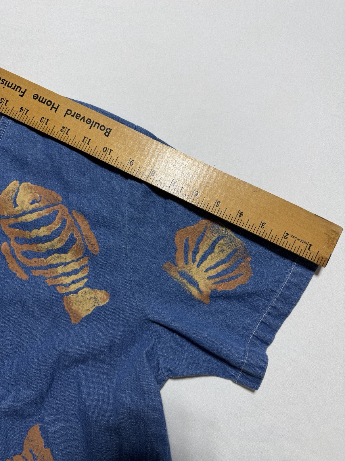Match Point USA Vintage Denim Shift Dress XL Gold Fish Seashell Print Pockets
