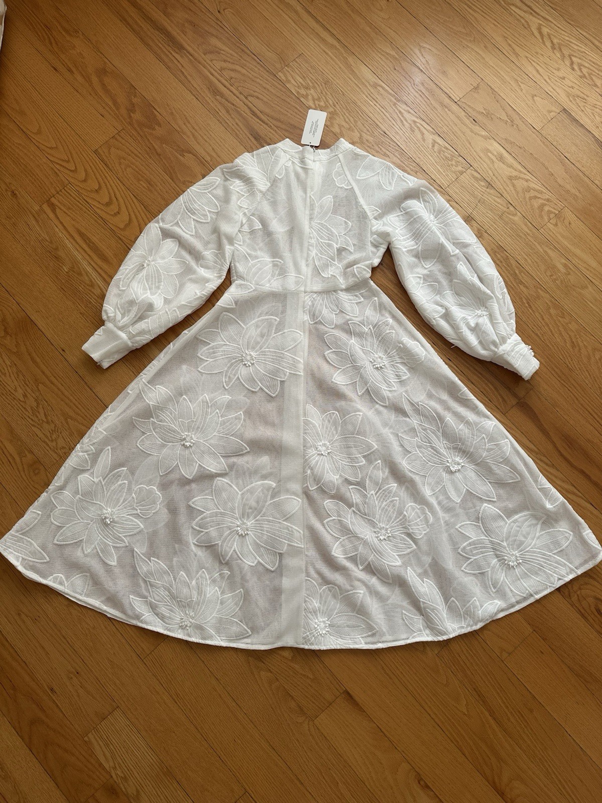 Flower Embroidered Front Bottons Back Zipper Lace Dress White Size L (US 8)