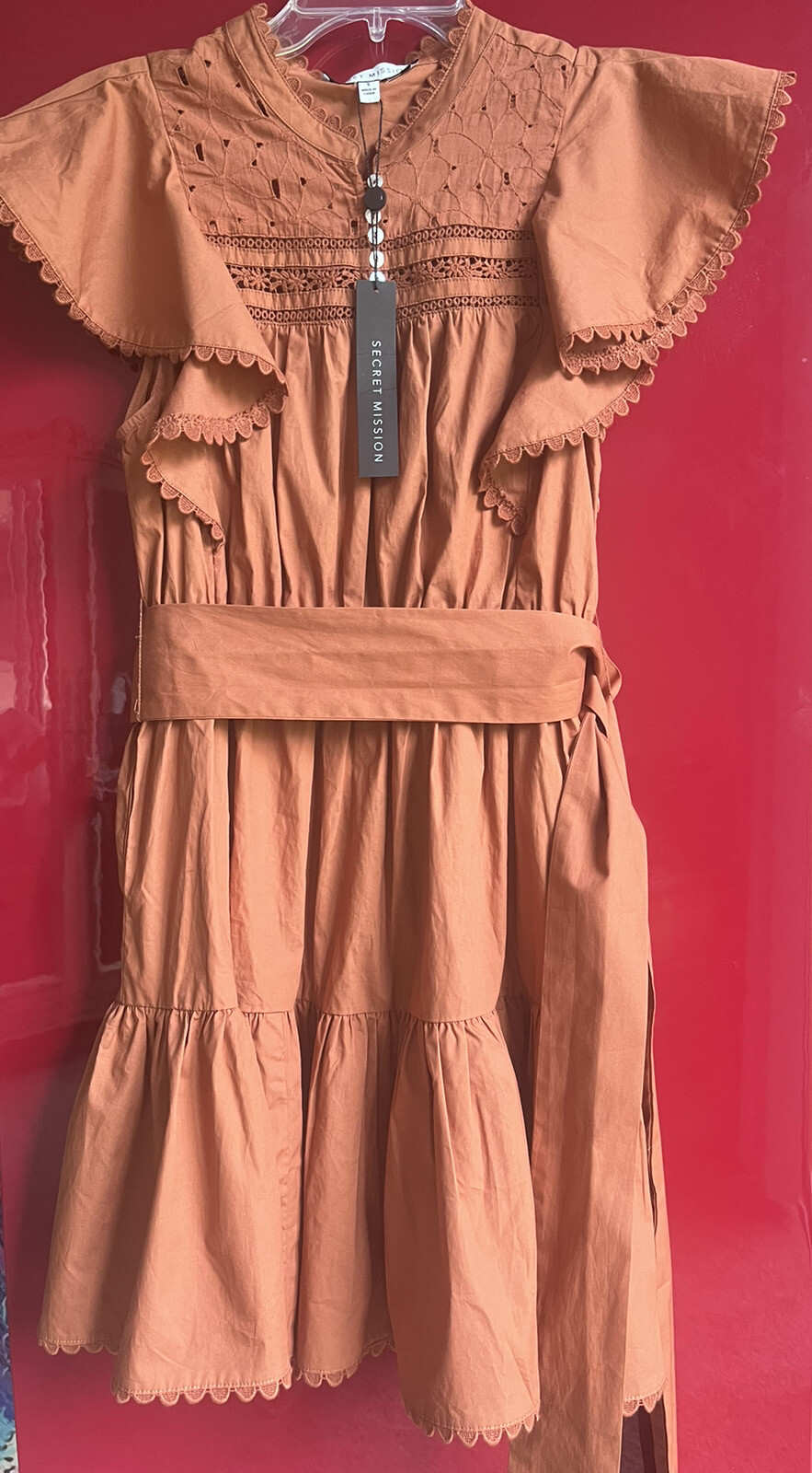 Secret Mission $368 Women’s Bartolina Mini Dress Embroidered Tiered Ruffle Small