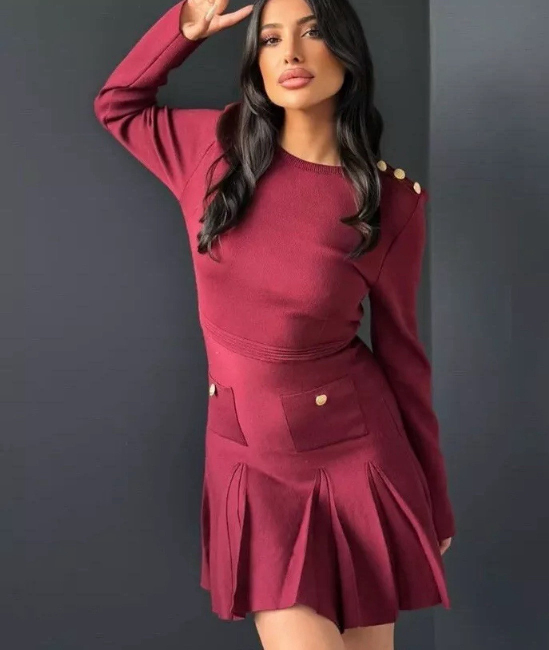 ZARA WOMAN FW24 NWT PLEATED SHORT KNIT DRESS BURGUNDY 2142/269 SIZE S, L,XL