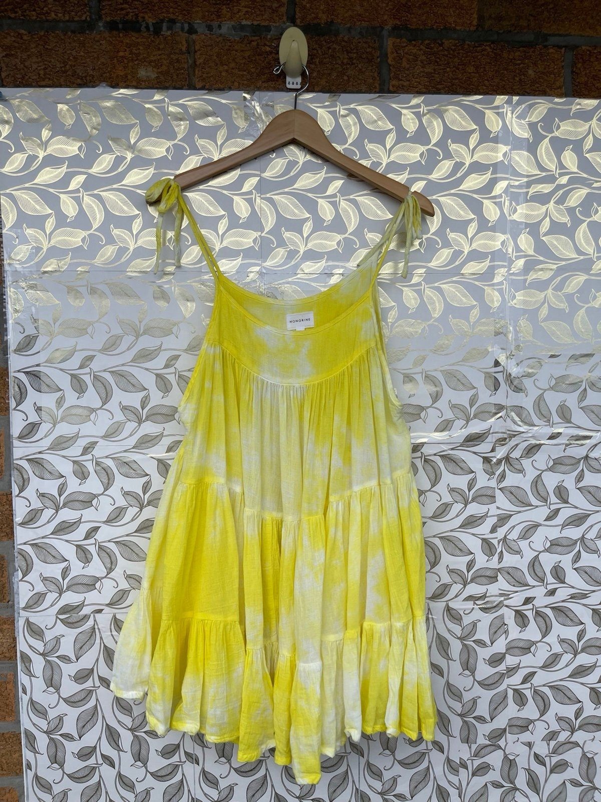 HONORINE Yellow Tie Dye Gauze Tiered Mini Dress XS Sun Dress Beach Bikini Cover