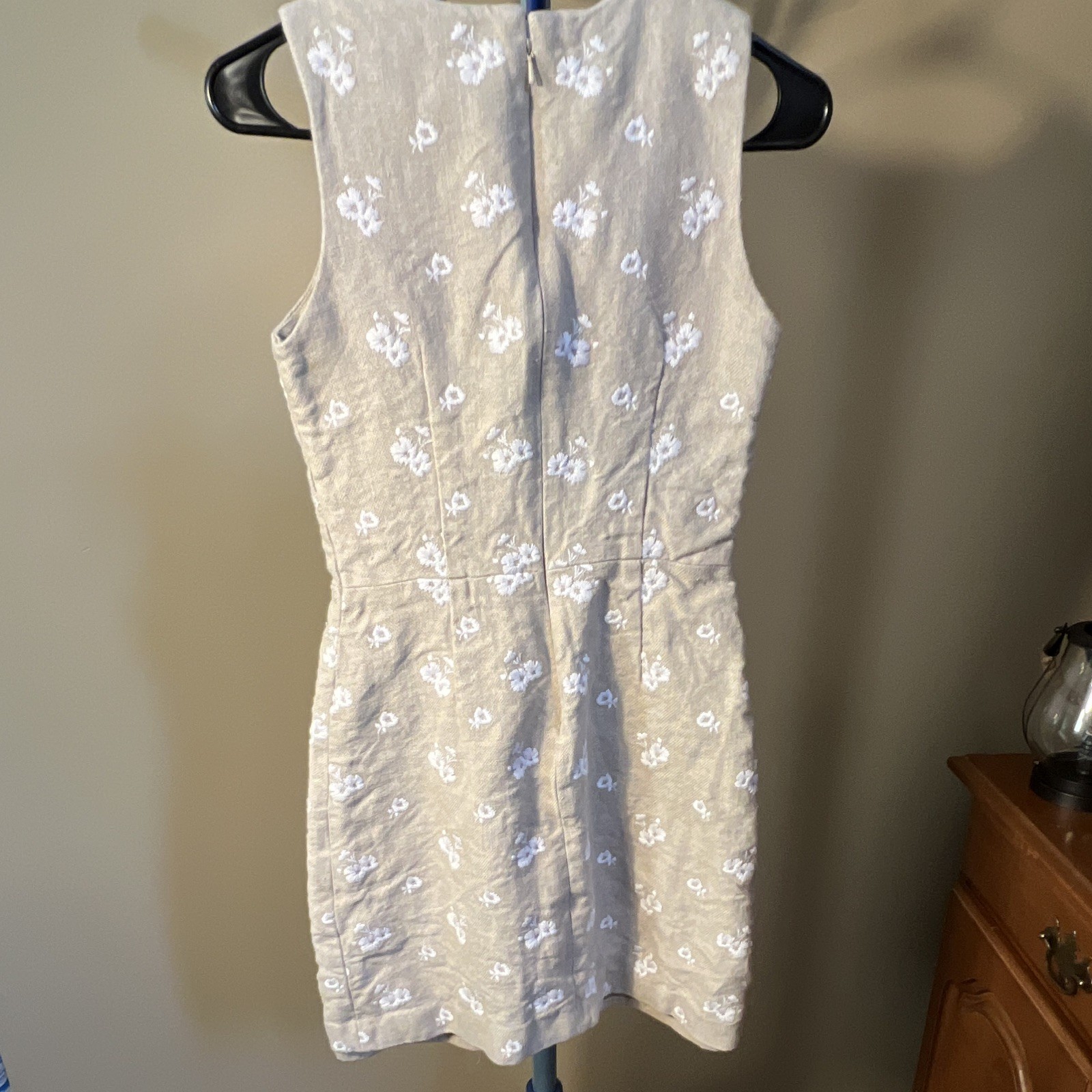 Michael Michael Kors Beige Linen Embroidered Floral Sheath Dress Sleeveless 0