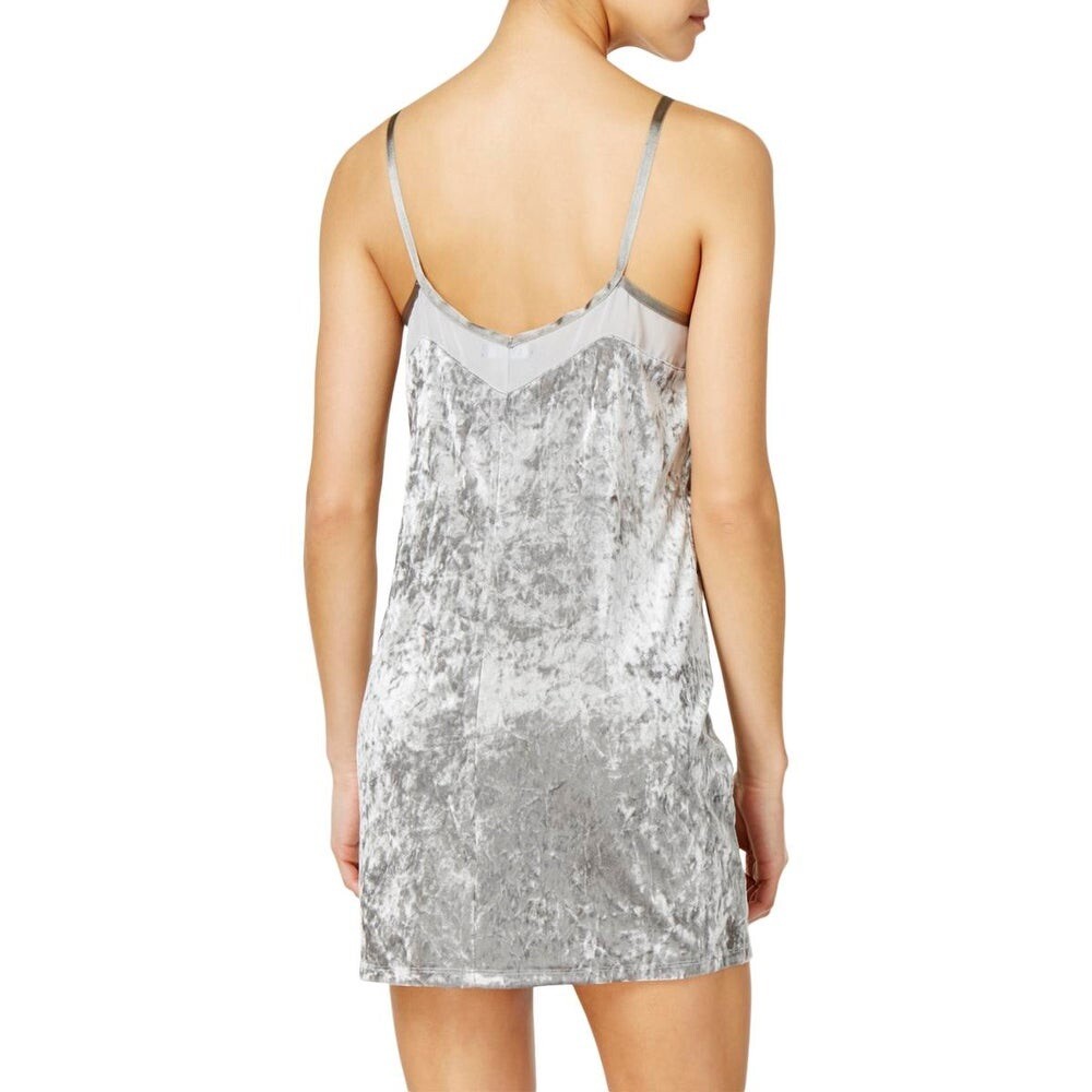 Shift Slip Dress Womens size Medium Gray Velvet Spaghetti straps Mini Dress New
