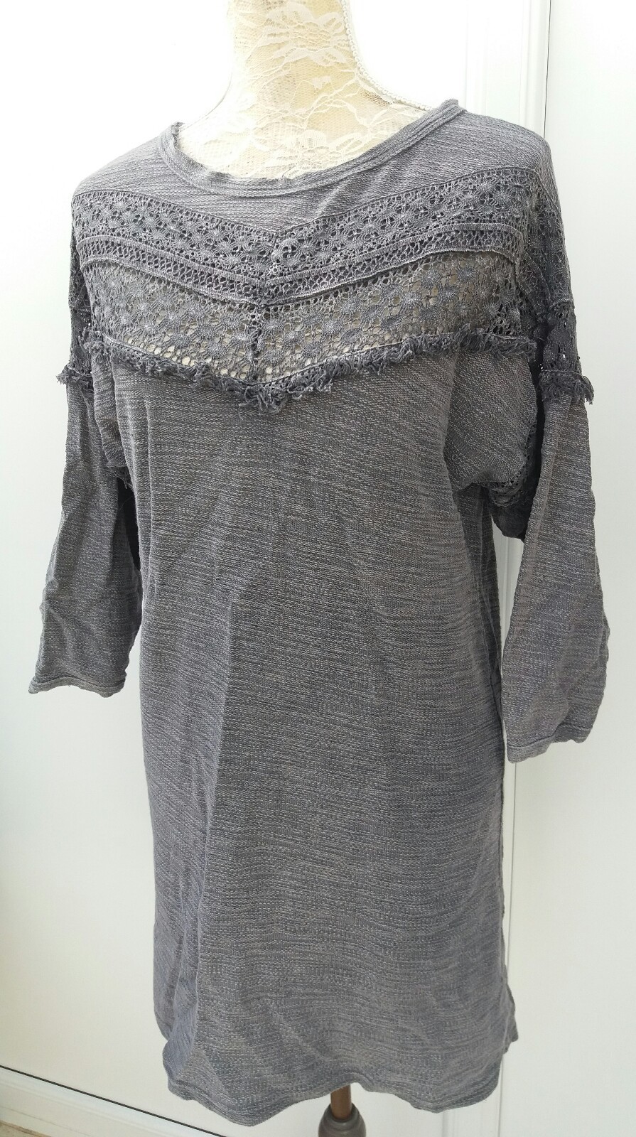 H&M Ladies Size XS 6 8 Grey Zip Back Ethnic Style Tunic Dress Casual Fashion