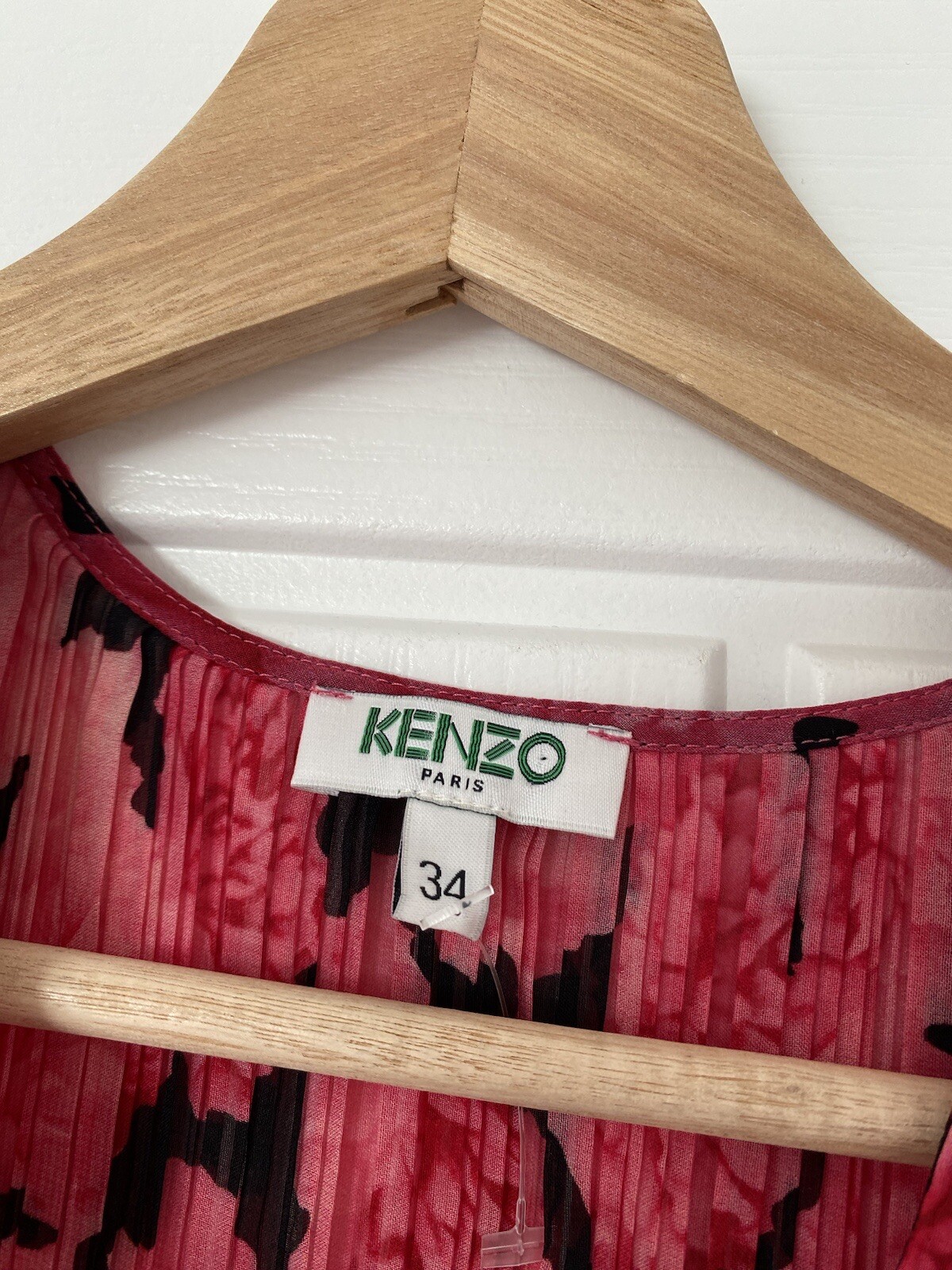 Kenzo Pink Pleated Ruffle Drawstring V Neck Mini Dress 34 S 8 Floral Frill Pleat