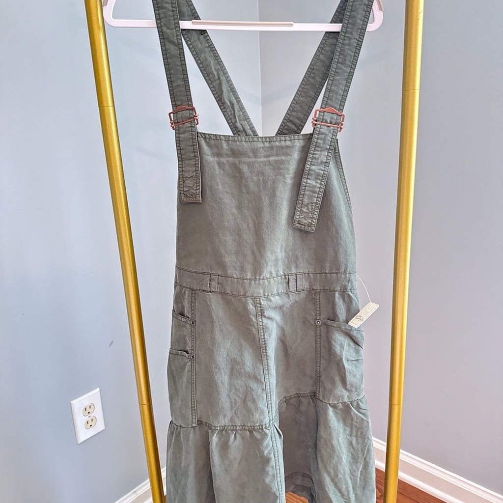 Free People Harper Skirtall Utility Overall Dress in Olive