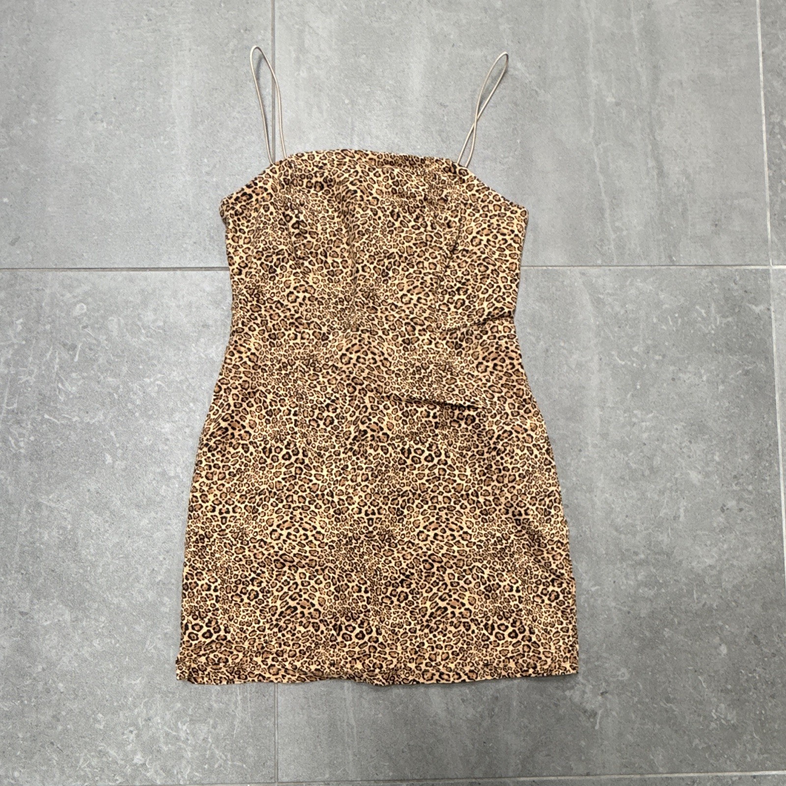 Urban Outfitters Colette Mini Dress 6 Brown Linen Leopard Print Cocktail Party
