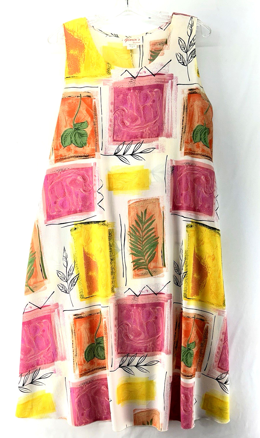 VTG Tank Dress Cover Up Loose Fit Beach Summer Colorful Print Rayon Pocket S/M