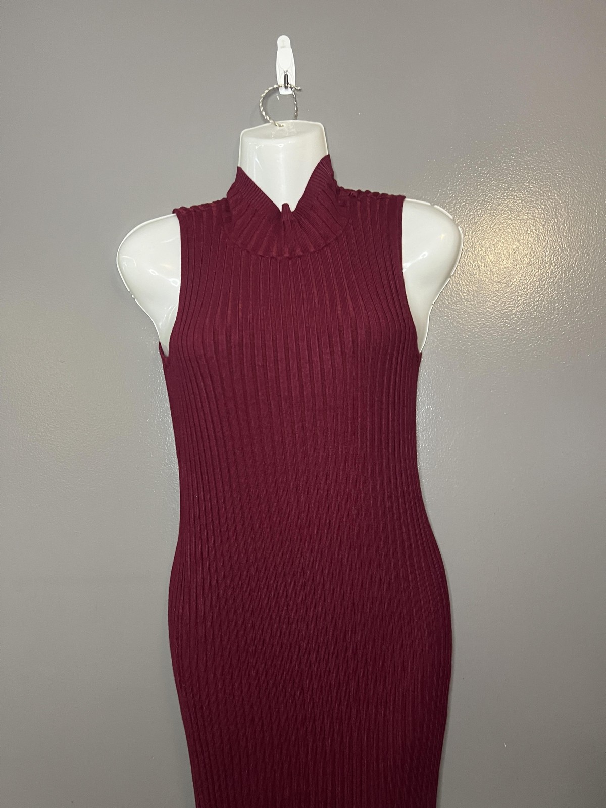 Knit & Love Dress Womens Medium Ribbed Sleeveless Mock Neck Midi Bodycon