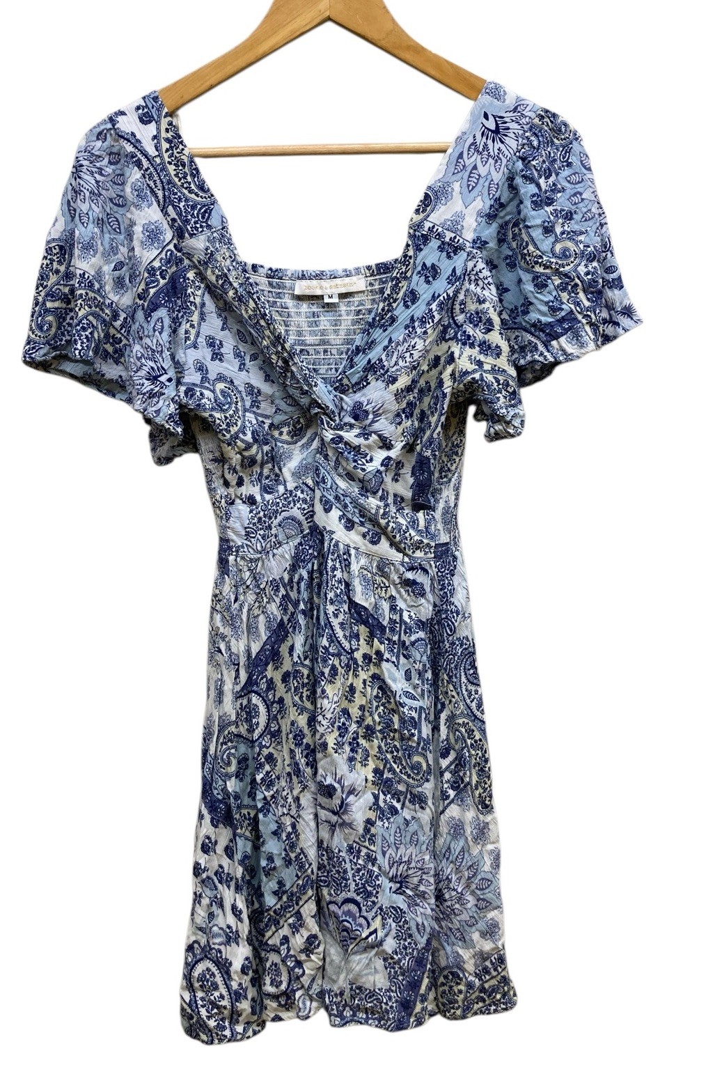 Pookie & Sebastian Dress Women’s Medium Blue Floral V Neck Peasant
