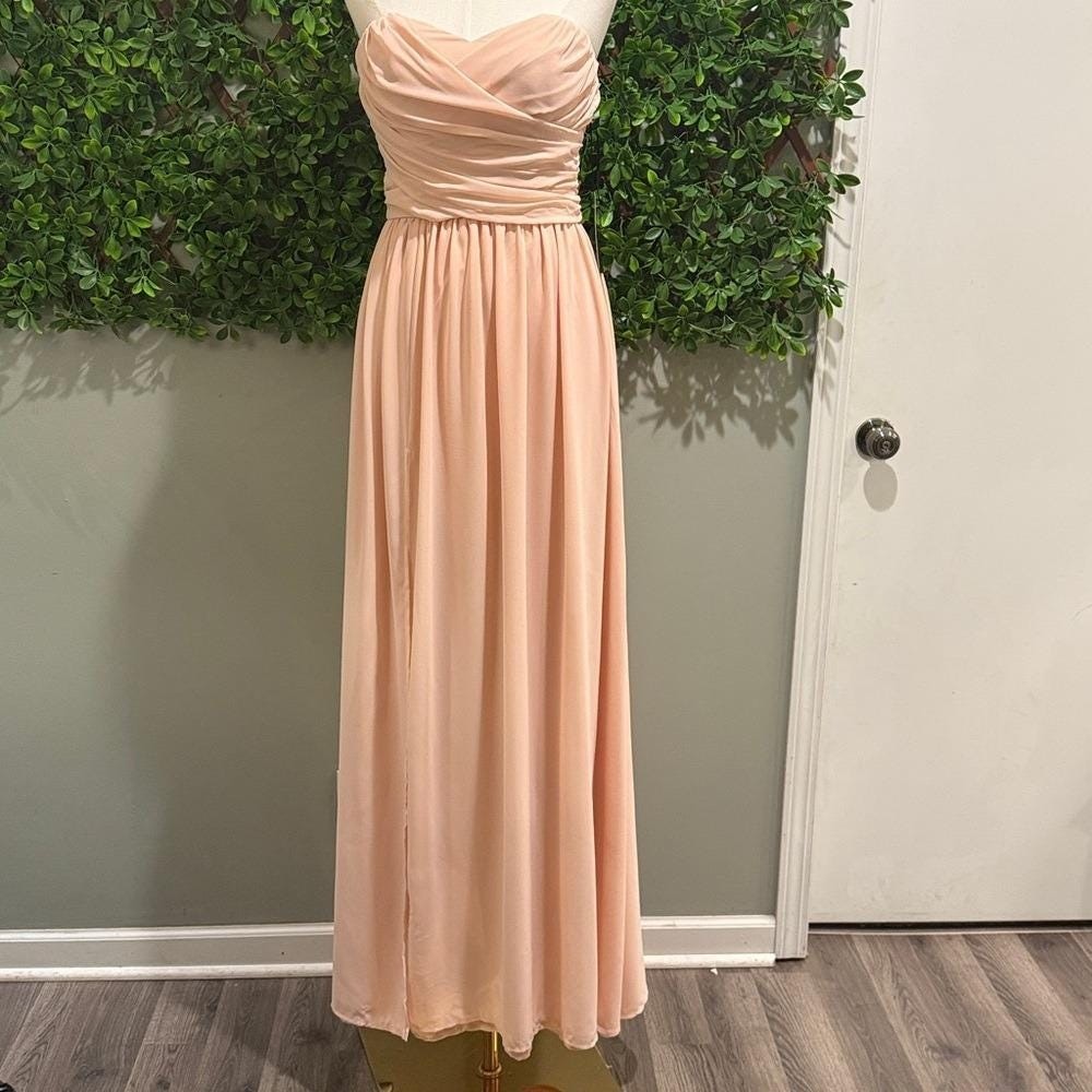 NWT- Moonlight Serenade Peach Strapless Dress w/ Slit