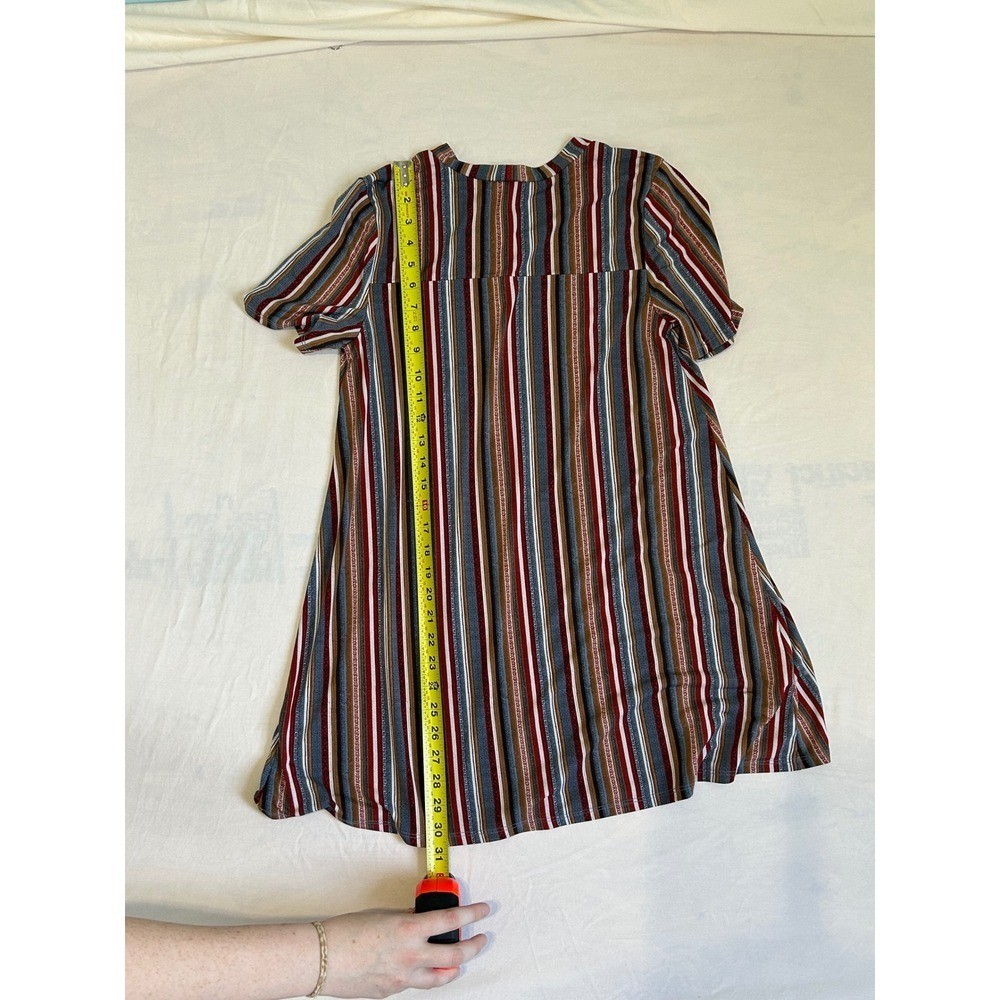 BCBGeneration Womens Multi Color Striped Short Sleeve Shift Mini Dress Small