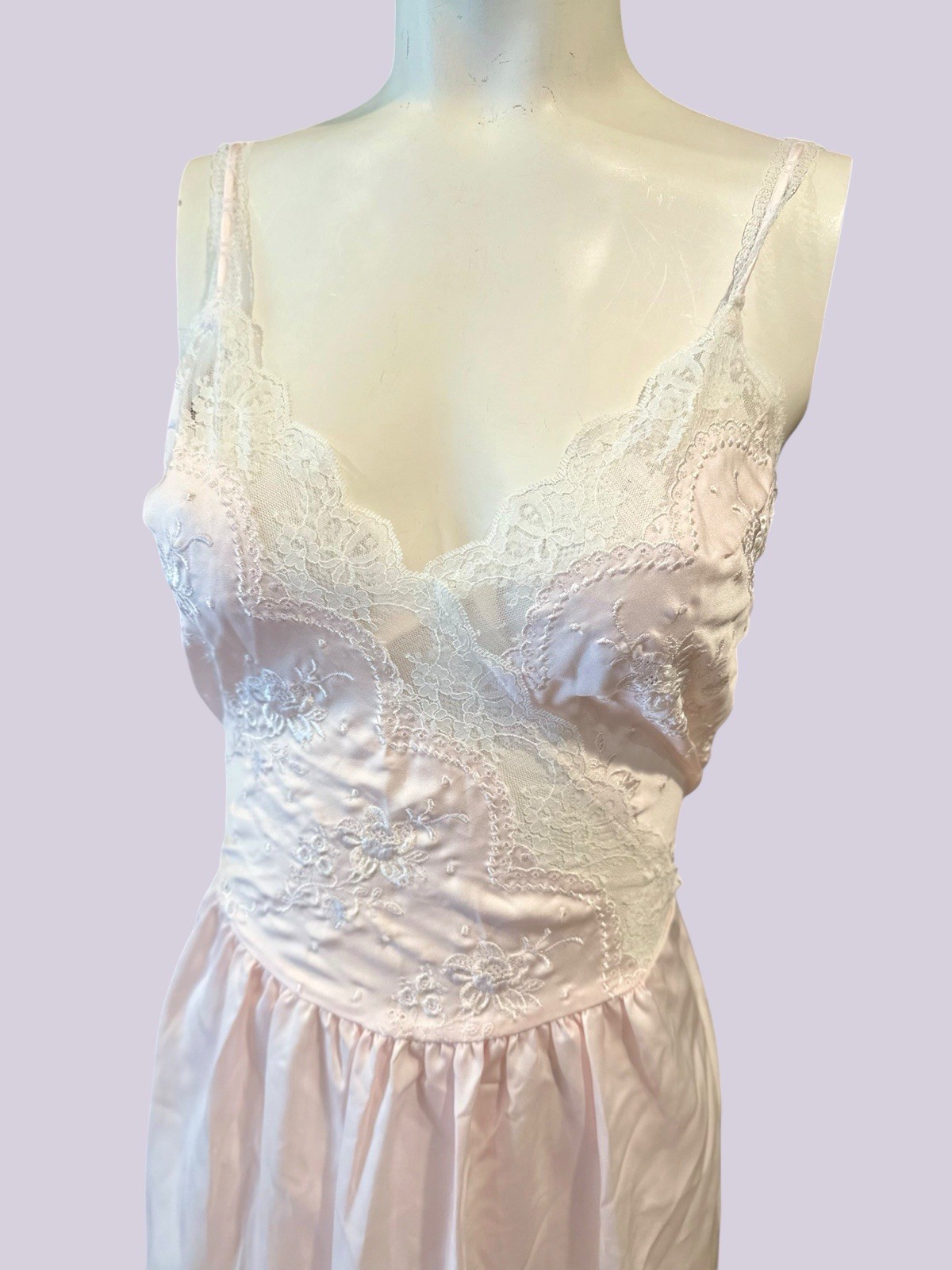 Vintage Miss Dior Slip Dress pink Polyester Embroid Lace USA Gown Lingerie S