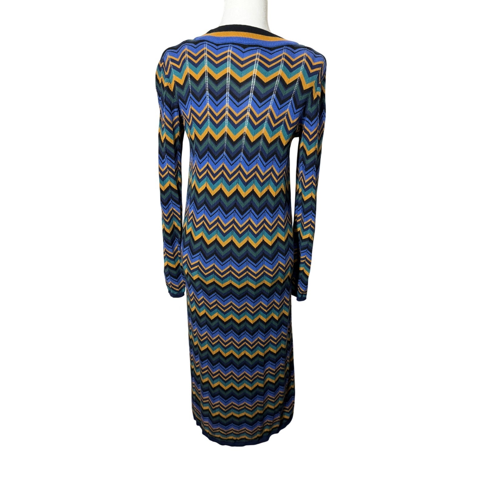 ModCloth Zig to My Zag Chevron Knit Long Sleeve Midi Sweater Dress Fall Winter
