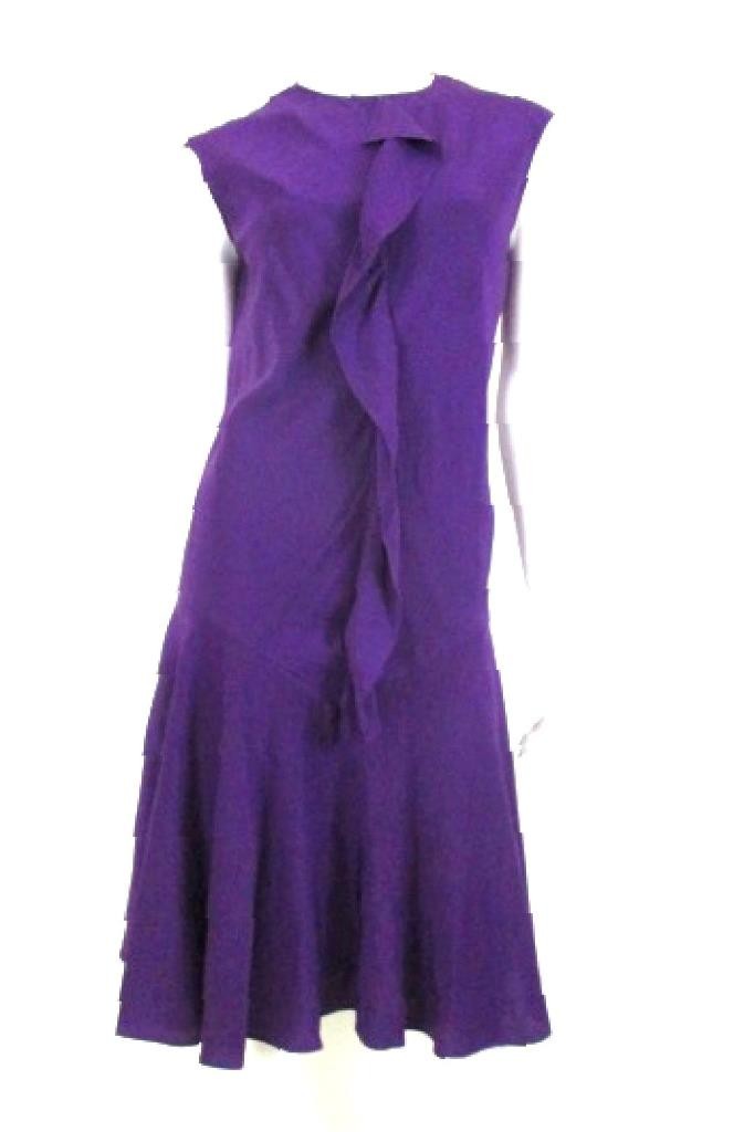 YVES SAINT LAURENT YSL 2010 PURPLE SILK RUFFLE FRONT SLEEVELESS DRESS FR.38/S