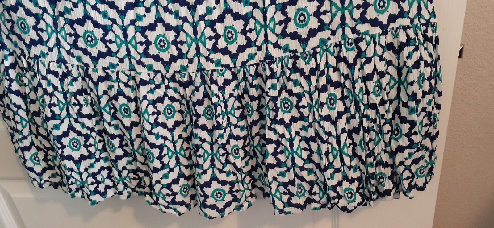 ROBBIE BEE 14 Blue Floral Halter Maxi Dress Ruffle Beaded Neck Elastic Back NEW