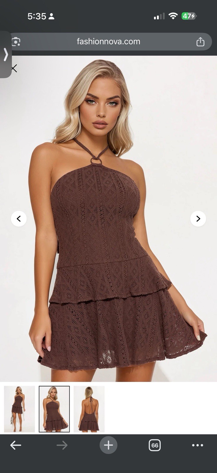 Trinity Halter Crochet Mini Dress Brown XL New